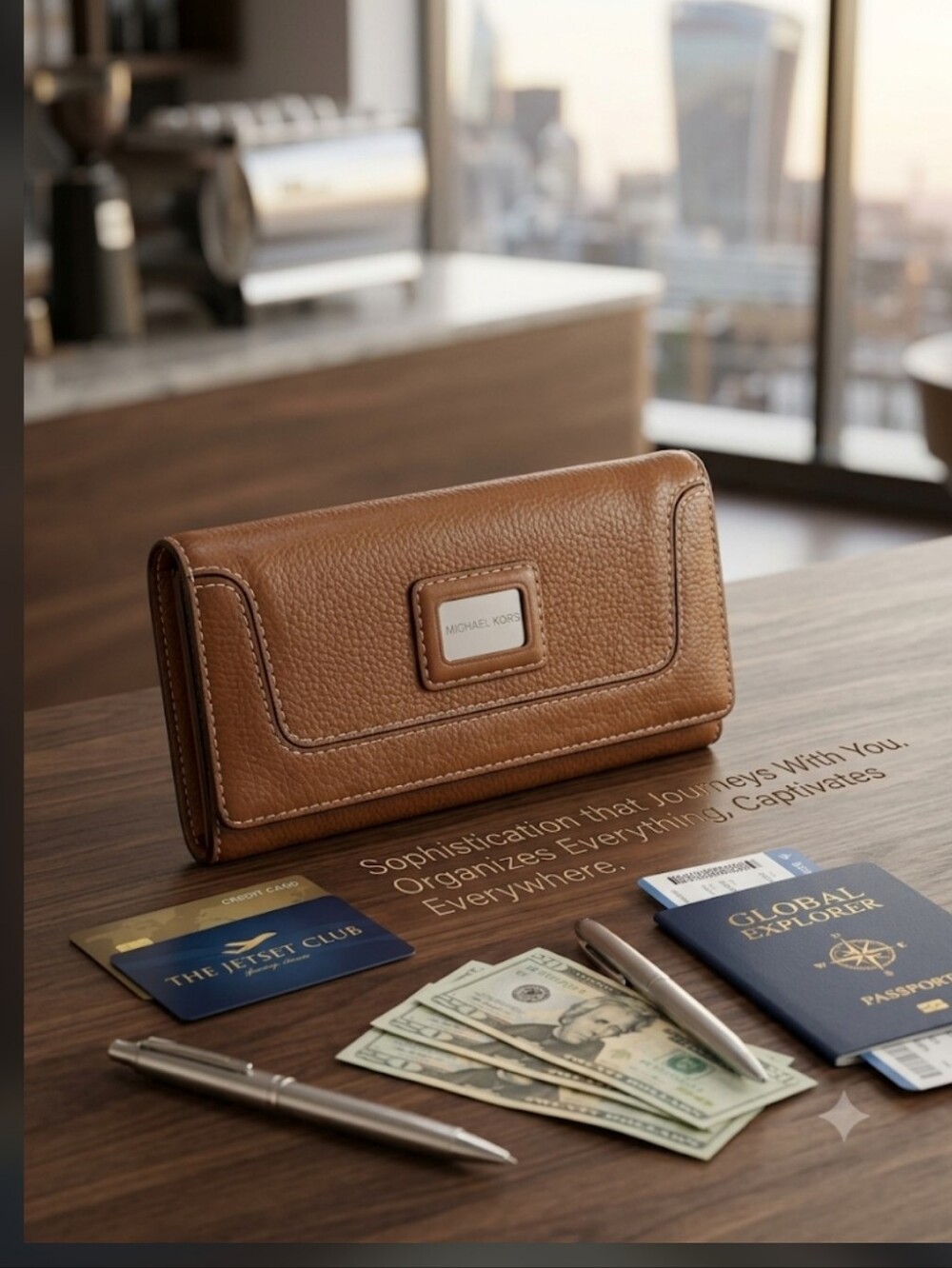 Michael Kors Cognac Pebbled Leather Key & Card Holder